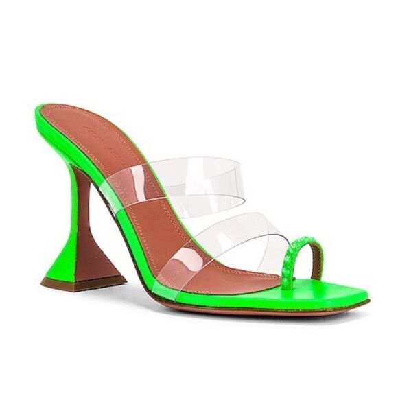Amina Muaddi Sami Slipper Heeled Sandals Neon Green Fluo Size 8 - Picture 2 of 14